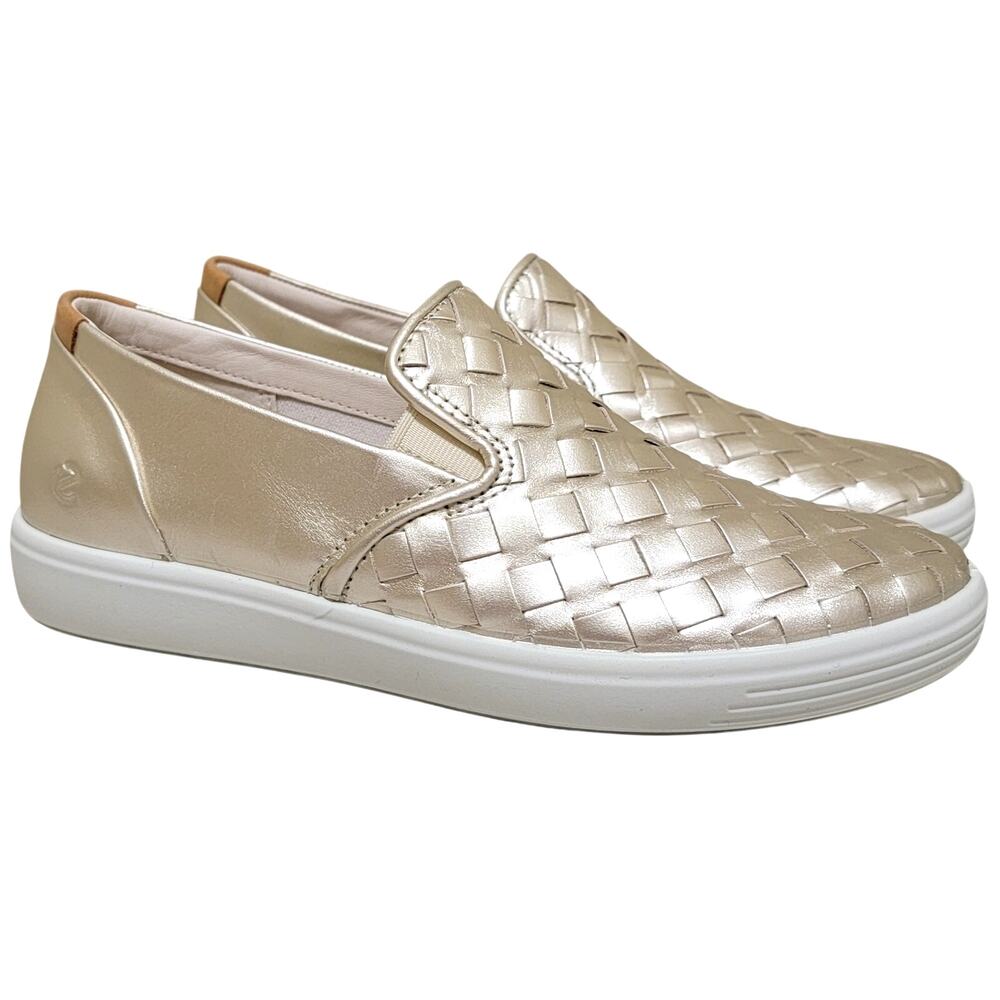 Ecco Women Soft 7 Woven Slip On Sneakers Size EU 37 US 6 Pure White Gold